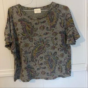 Anthropologie Flutter Sleeves Geometric Blouse